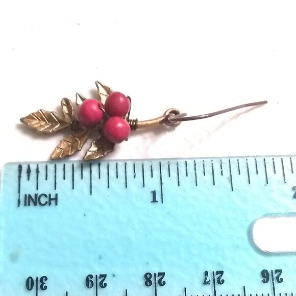 Holly & Berry Leaf Earrings – Copper & Bronze Patina Painted Atumn Leaves - Picture 5 of 6